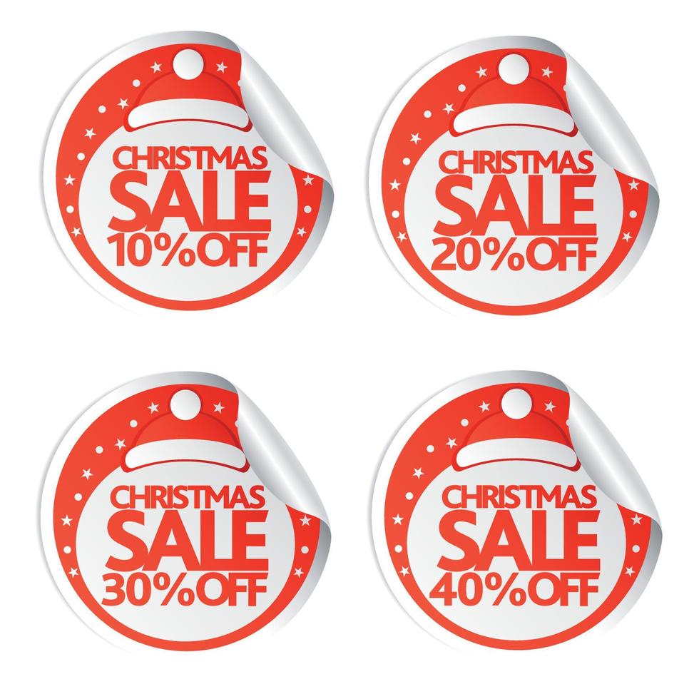 Christmas sale stickers 10,20,30,40 with santa hat vector