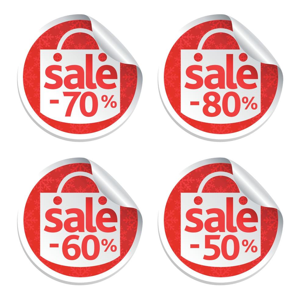 New Year sticker sale 50,60,70,80 with snowflakes vector