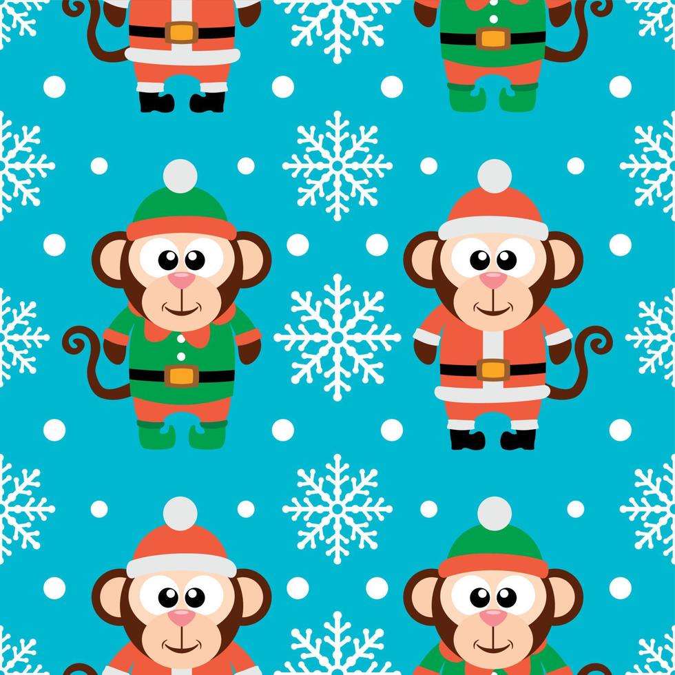 New Year seamless card with funny monkey santa claus and monkey elf vector