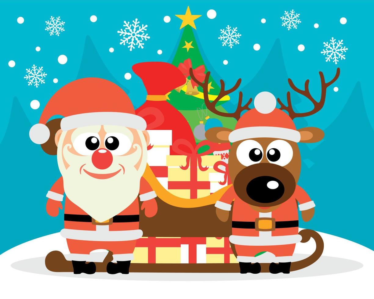 Happy New Year card with funny deer and Santa Claus vector