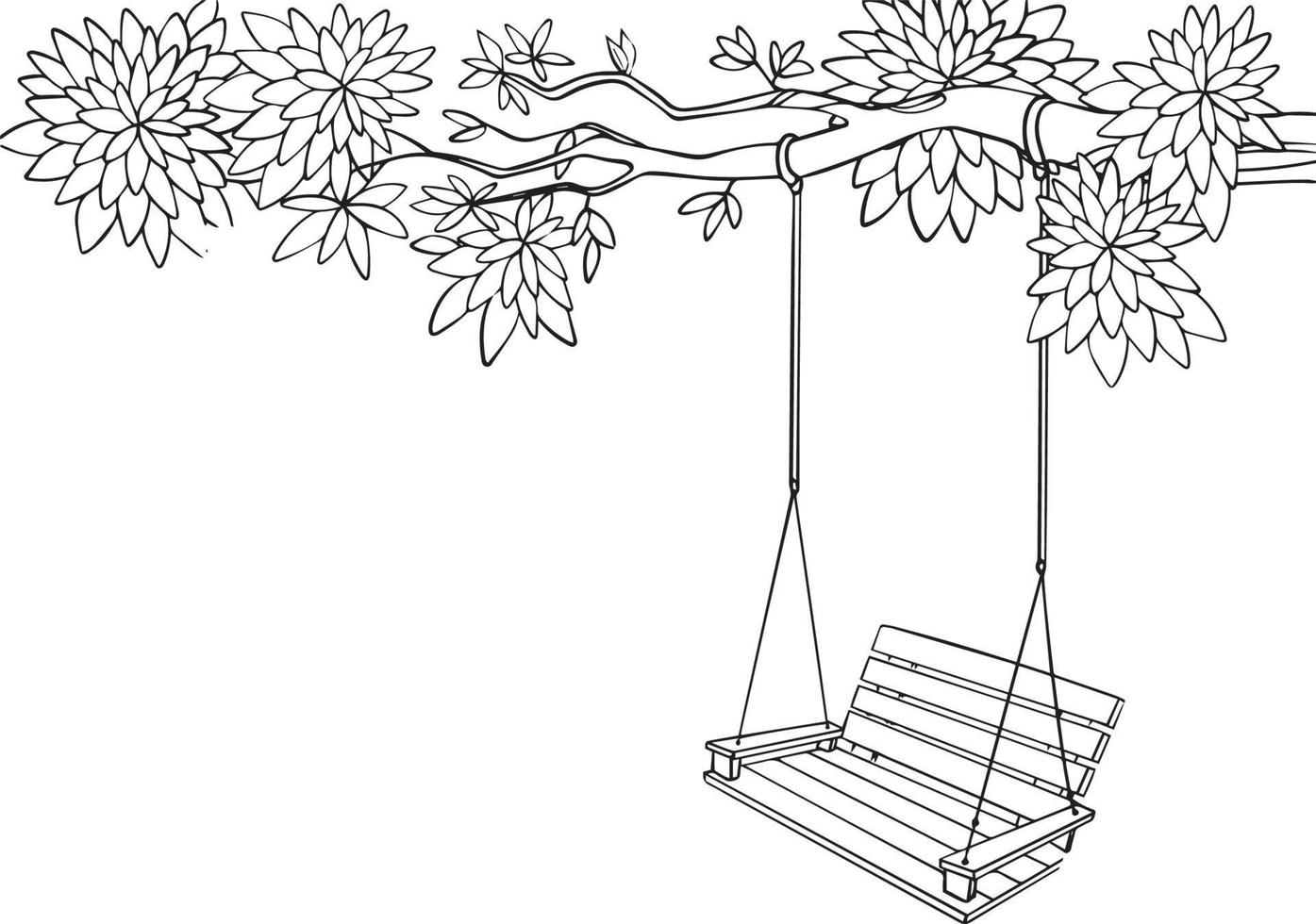 Swinging on a branch black and white drawing. For illustration and coloring books vector