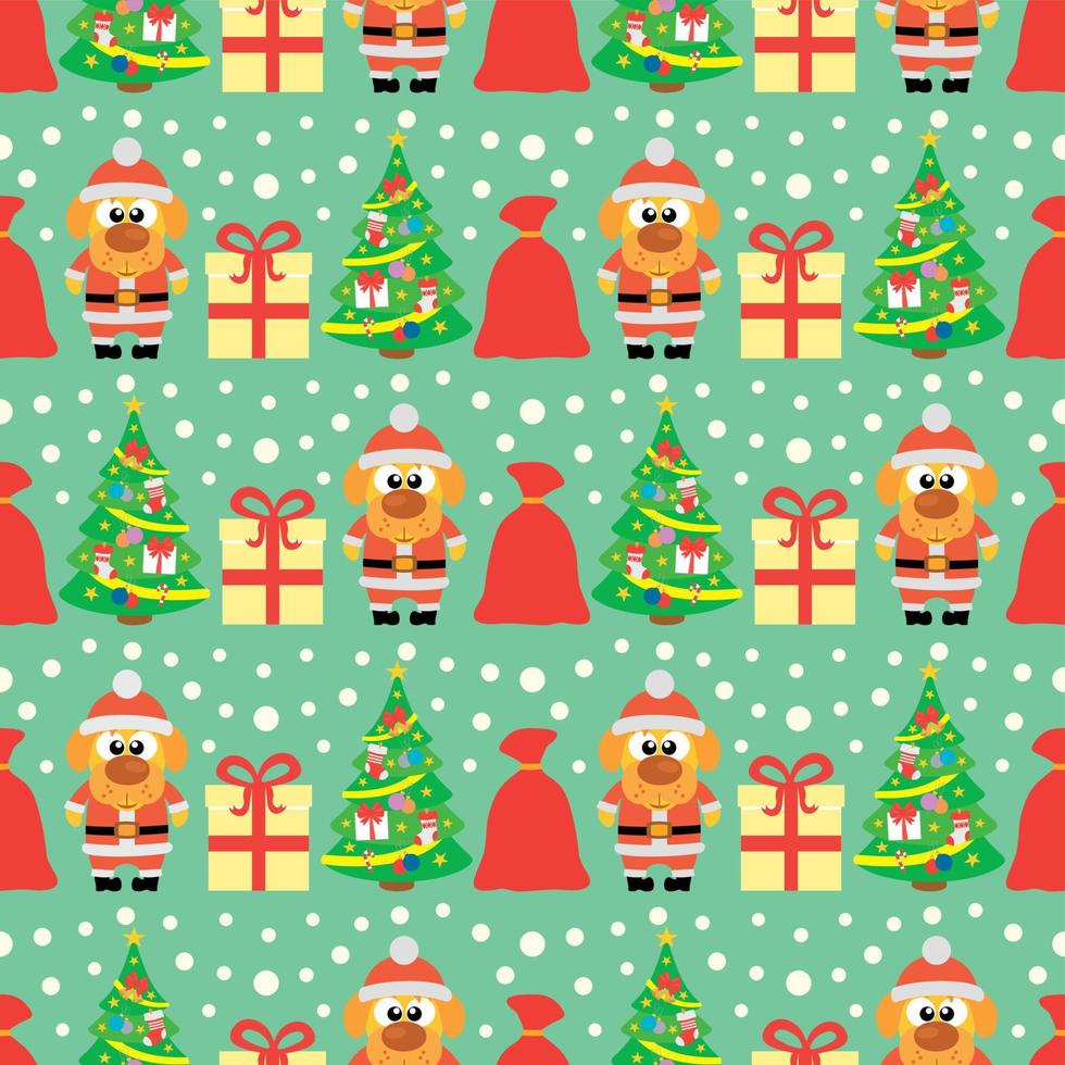 New Year seamless with dogs and Christmas tree vector
