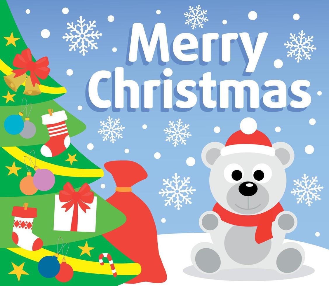 Christmas background card with polar bear vector