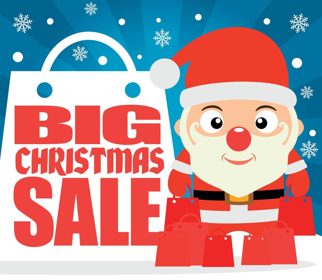Big Christmas sale background with child in costume Santa Claus vector