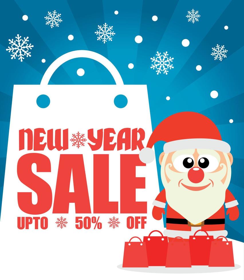 New Year sale background with Santa Claus up to 50 off vector