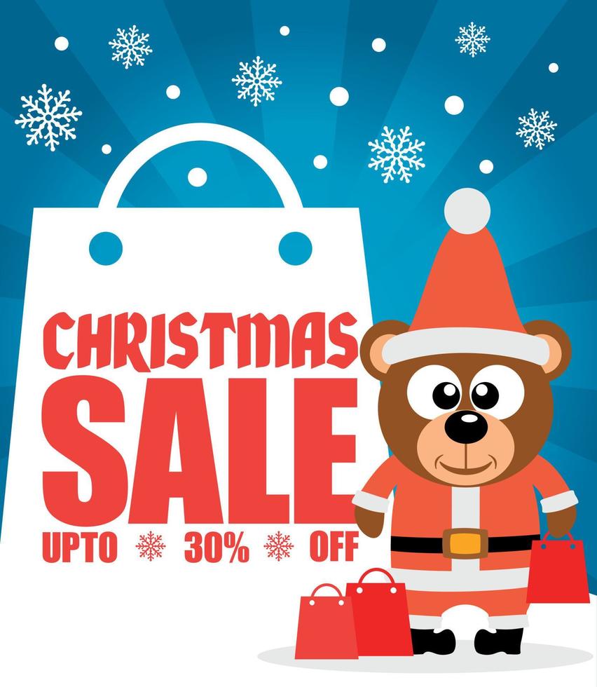 Christmas sale background with funny bear vector