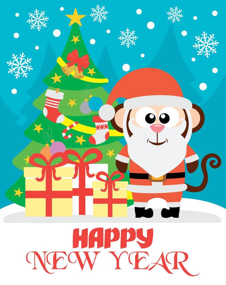 Monkey  Happy New Year card vector