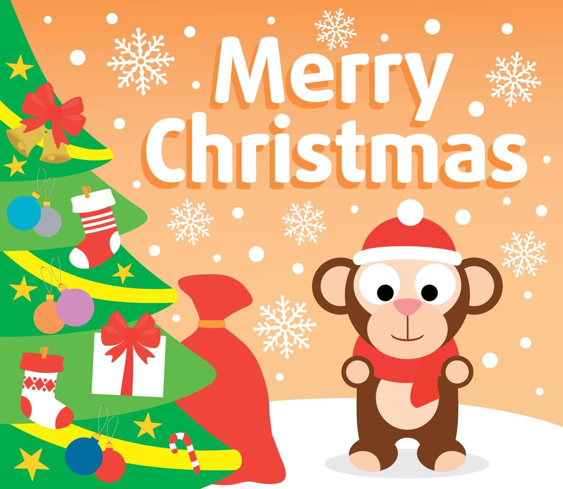 Christmas background card with monkey vector