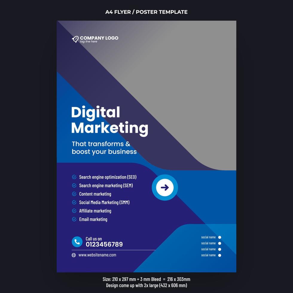 plantilla de volante o póster de agencia de marketing digital o servicios de seo vector