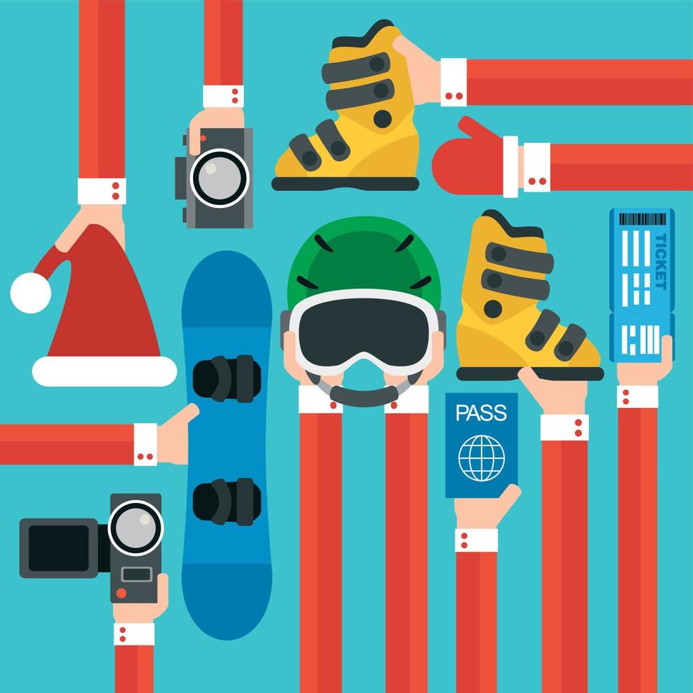 New Year Holiday with snowboard set design flat vector