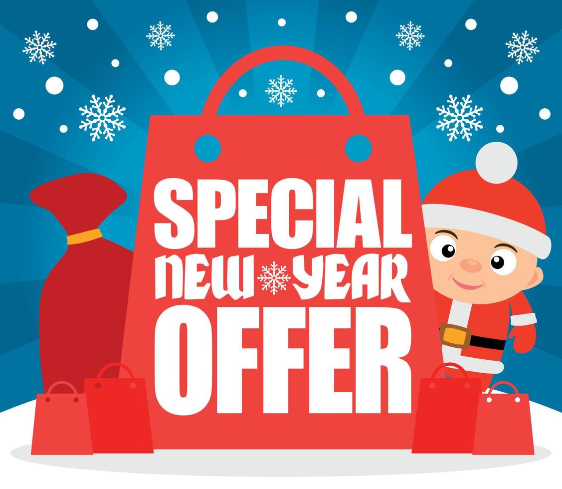 Special New Year Offer card with funny boy vector