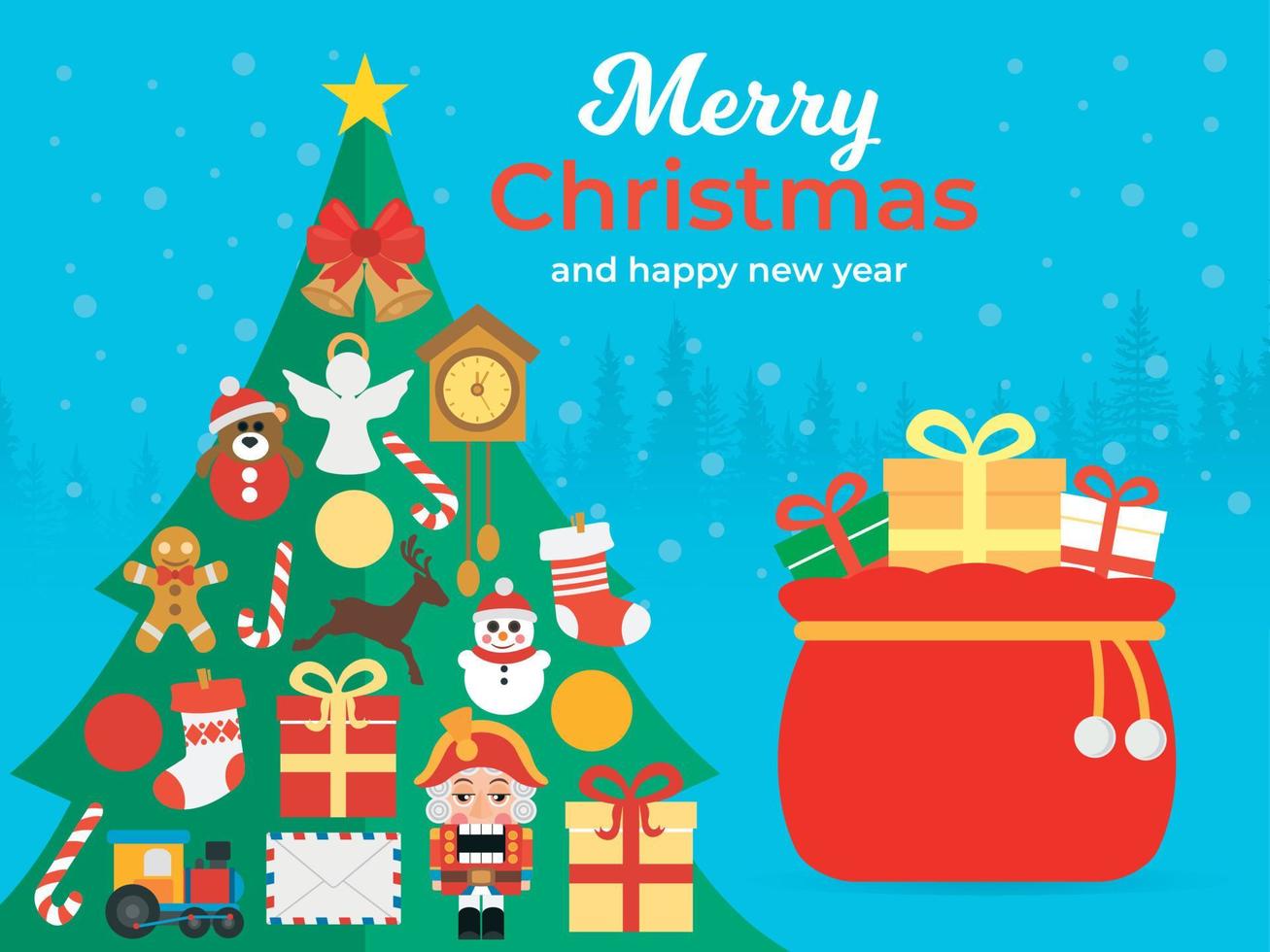 Merry Christmas and Happy New Year greetings concept design flat vector