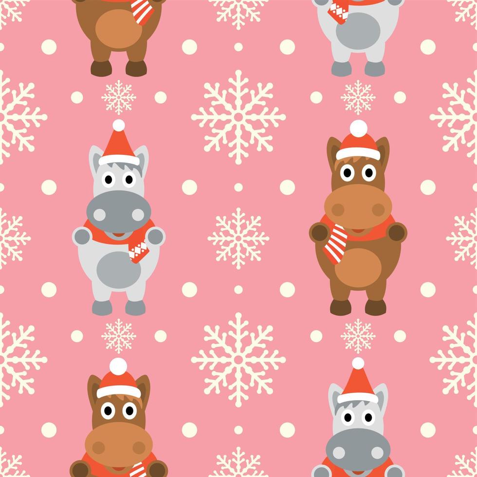 New Year seamless background with funny horse vector
