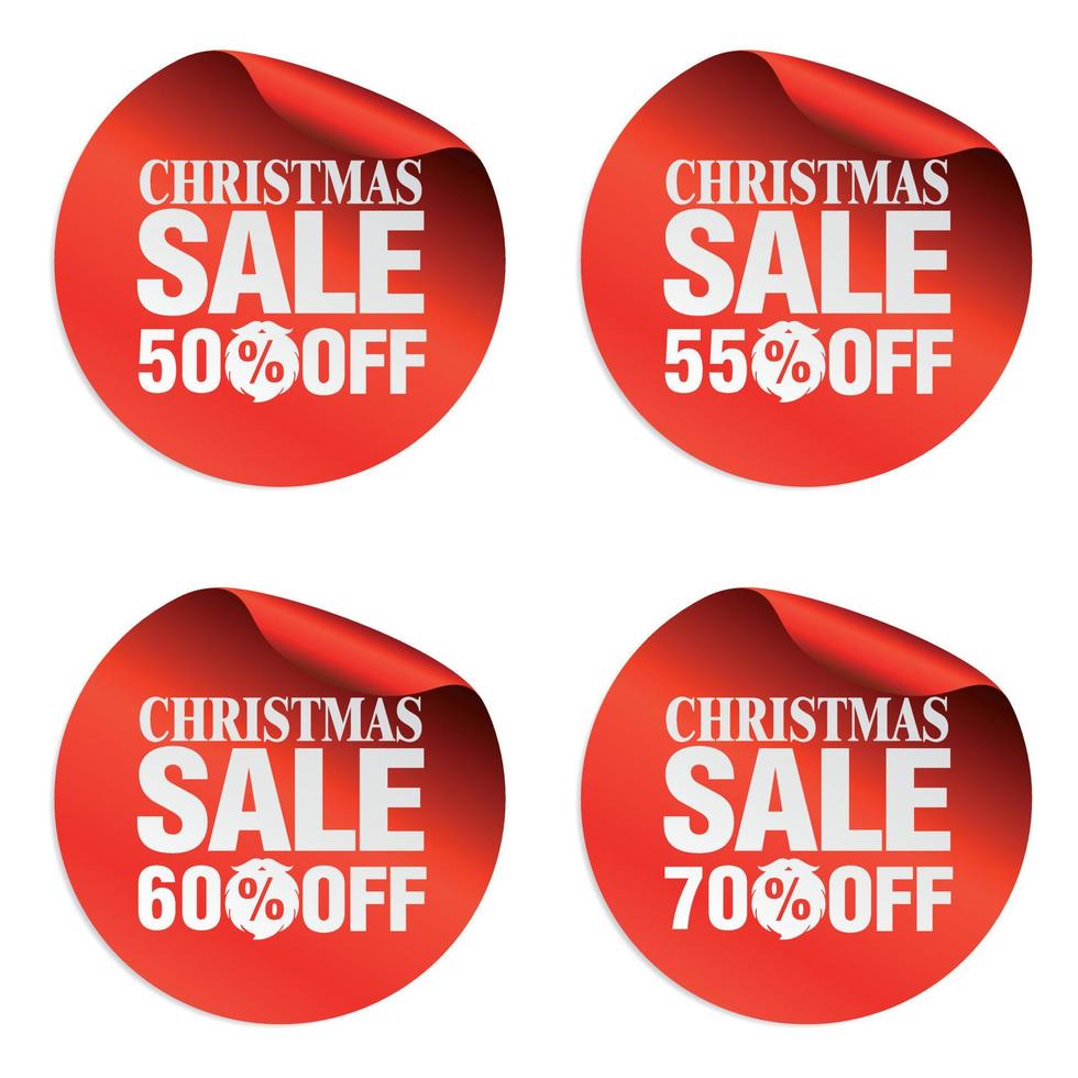 Christmas sale stickers set 50, 55, 60, 70 off with Santa Claus beard vector
