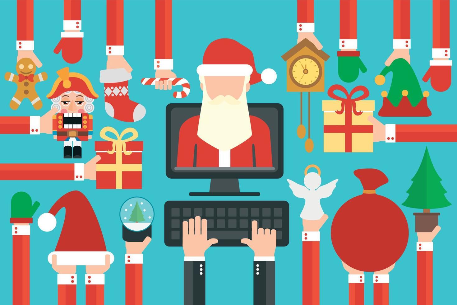 feliz año nuevo concepto moderno plano en línea llamada santa claus vector