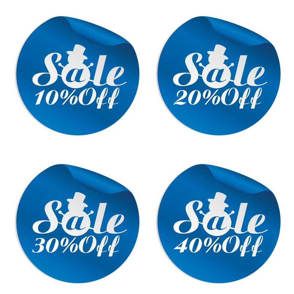 Christmas sale blue stickers set 10, 20, 30, 40 off vector
