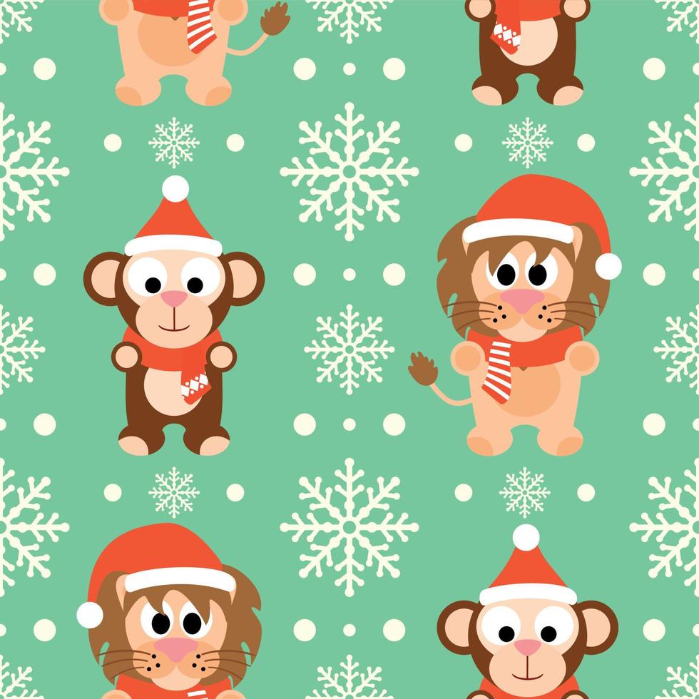 New Year seamless background with funny monkey and lion vector