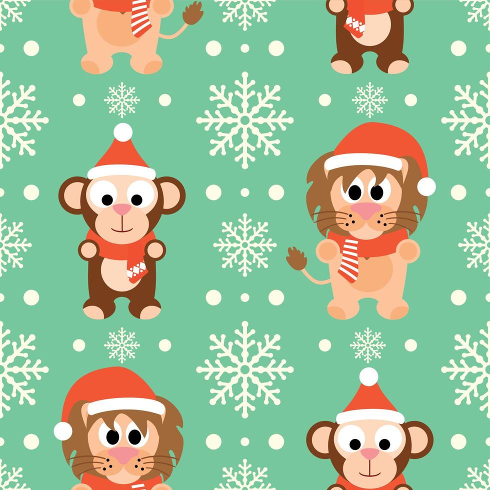 New Year seamless background with funny monkey and lion vector