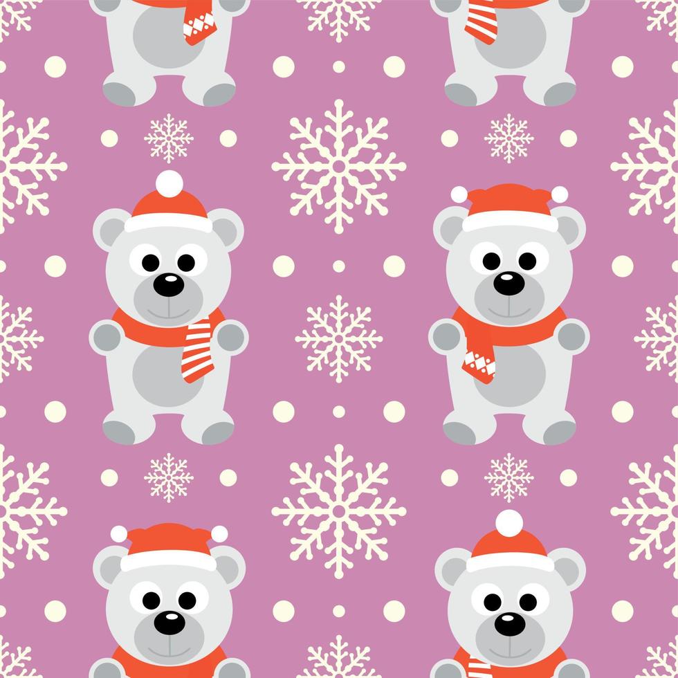 New Year seamless background with funny polar bear vector