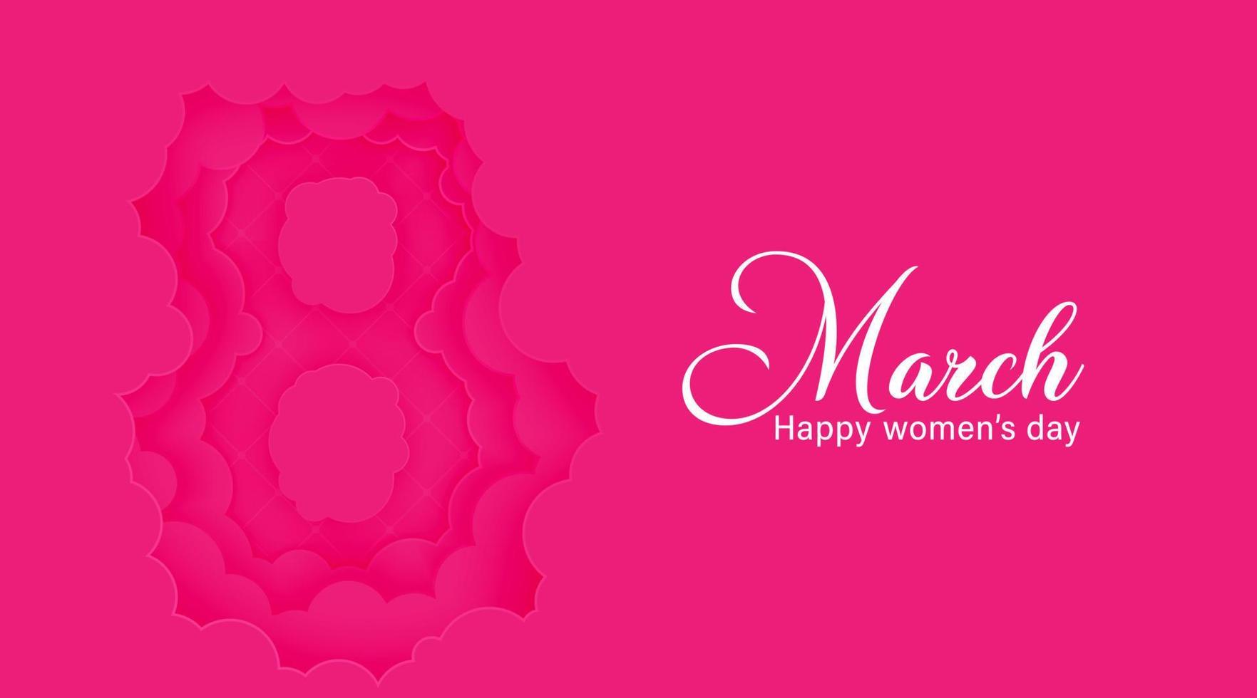 March 8 symbol in paper cut style with shadows. International Women's day pink background. Vector illustration. Place for your text.