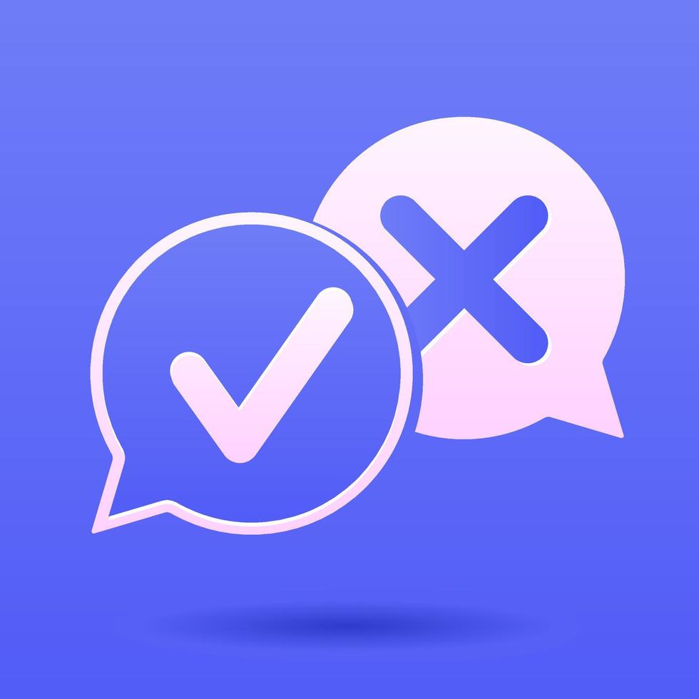 3d volumetric icons Yes and No. A checkmark and a cross cut out of paper. Dialogue, bubble-style conversation vector
