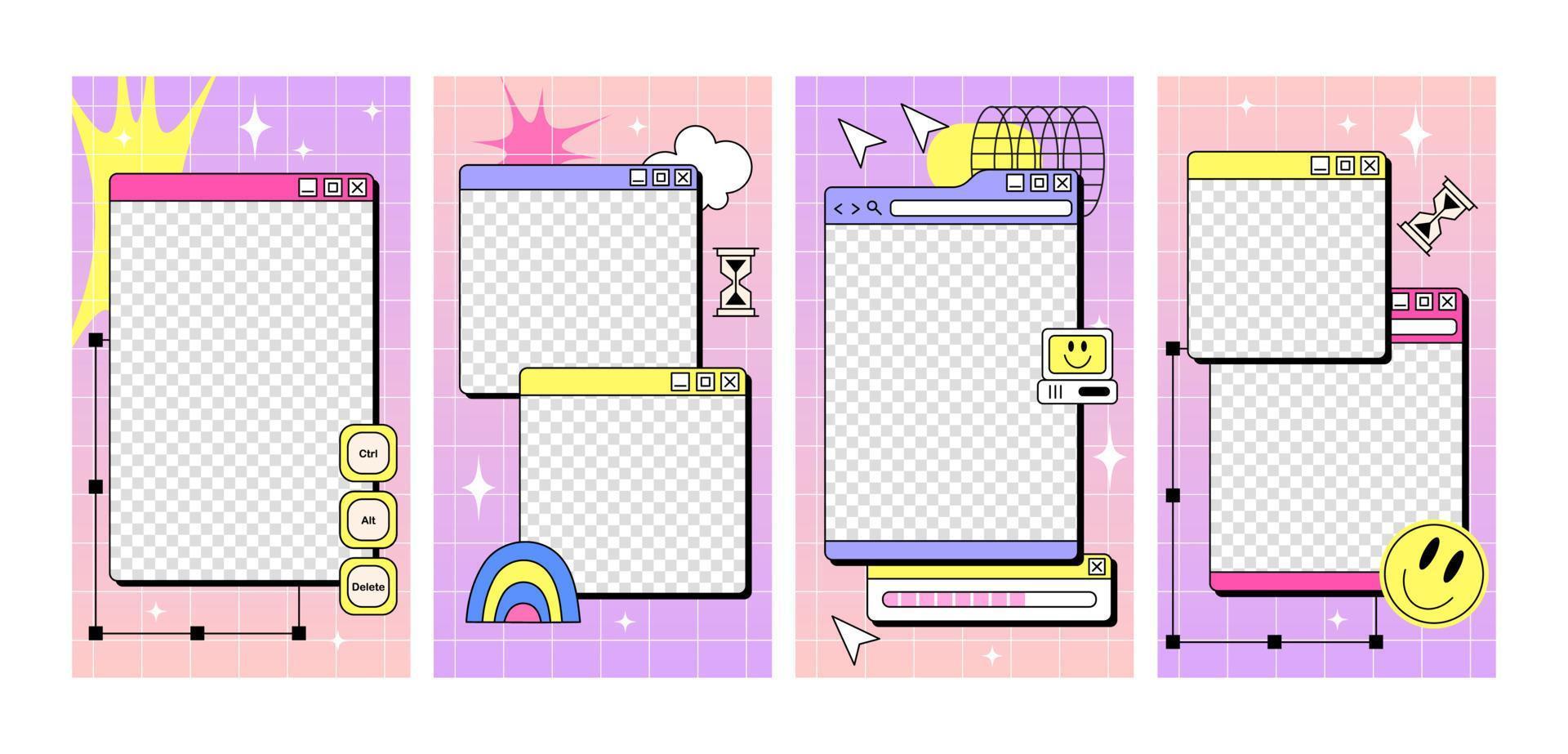 The template of stories in y2k style. Retro wave schedule design The template of stories in y2k style. Retro wave schedule design