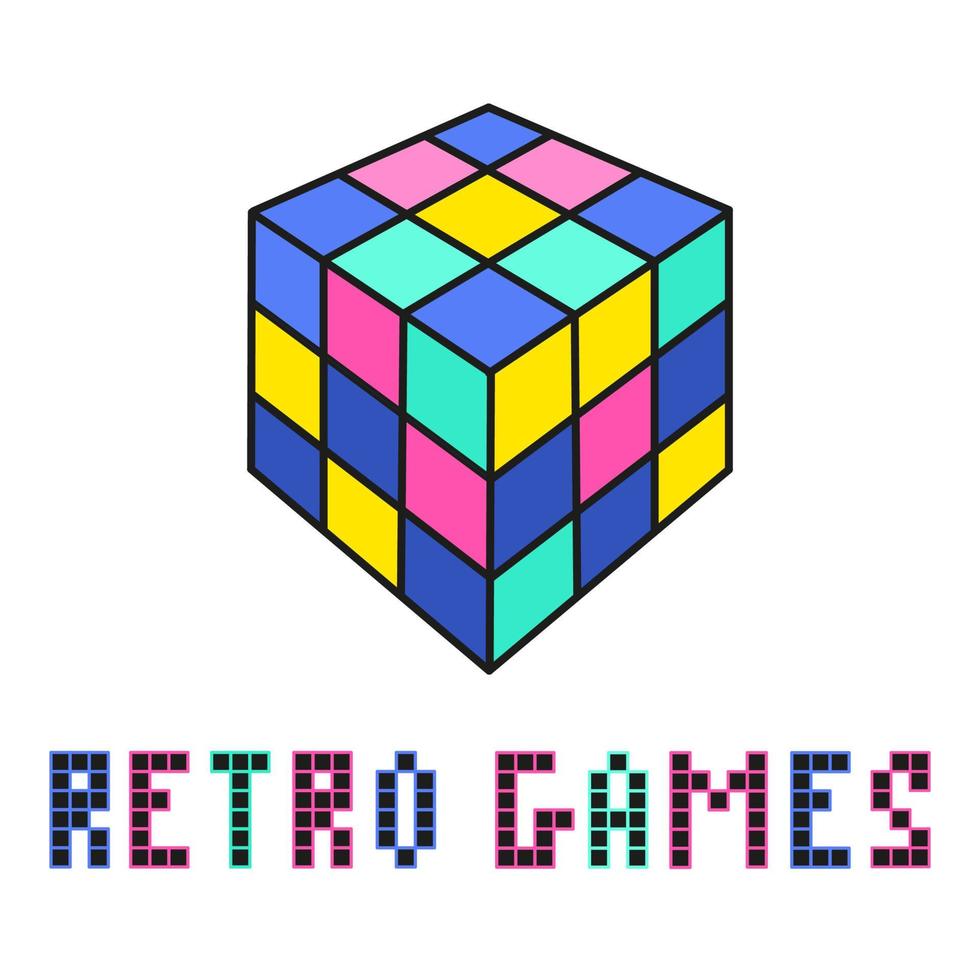 cubo multicolor, un juego retro para niños. nostalgia de los 90, 80. onda retro de juguete para niños de neón vector