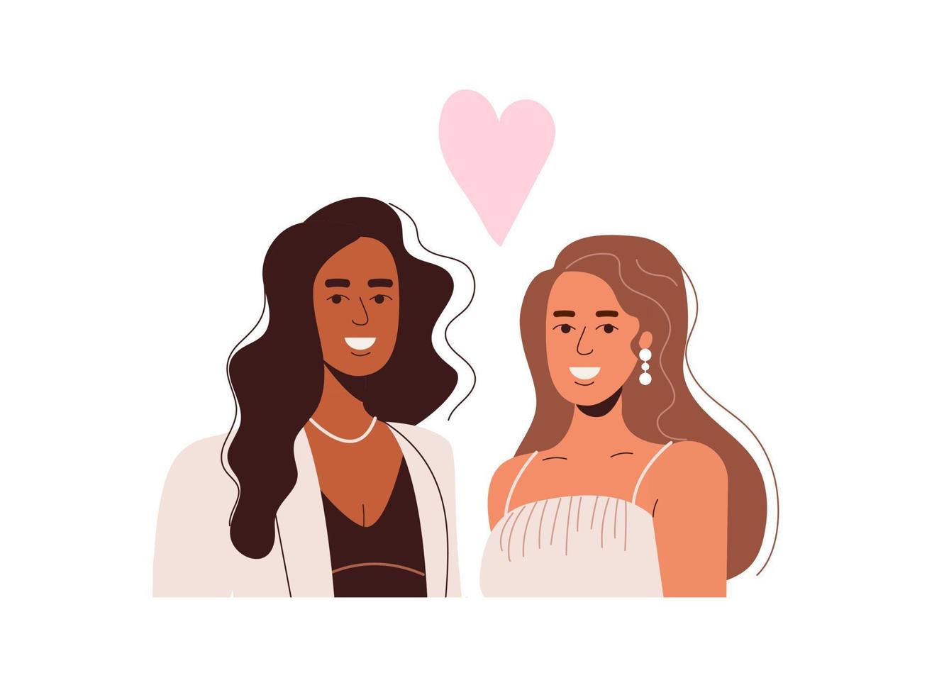 Two friends in love are happy. Lesbians get married. portrait of women with a heart vector