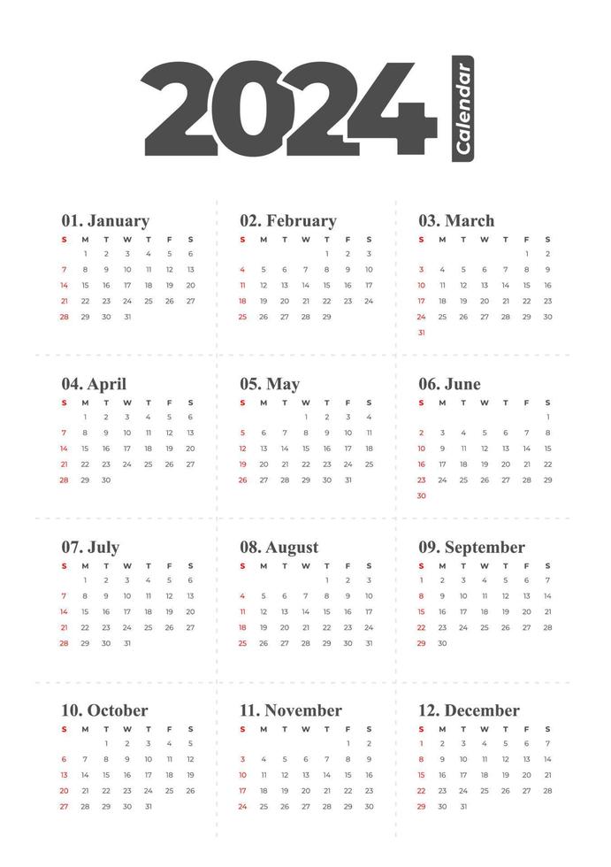 Plantilla de calendario 2024, vector editable
