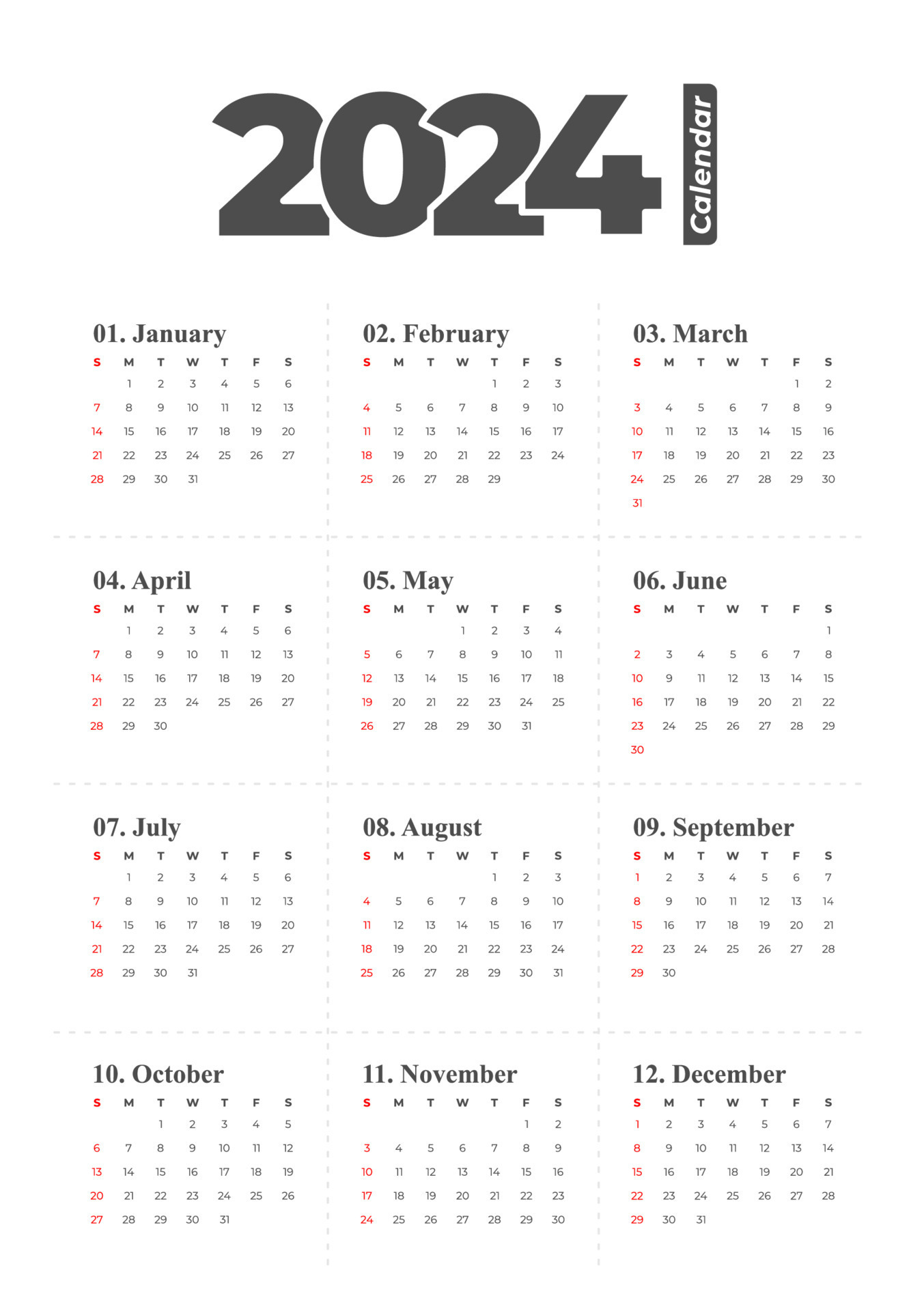 Calendrier 2024 Stock Vector