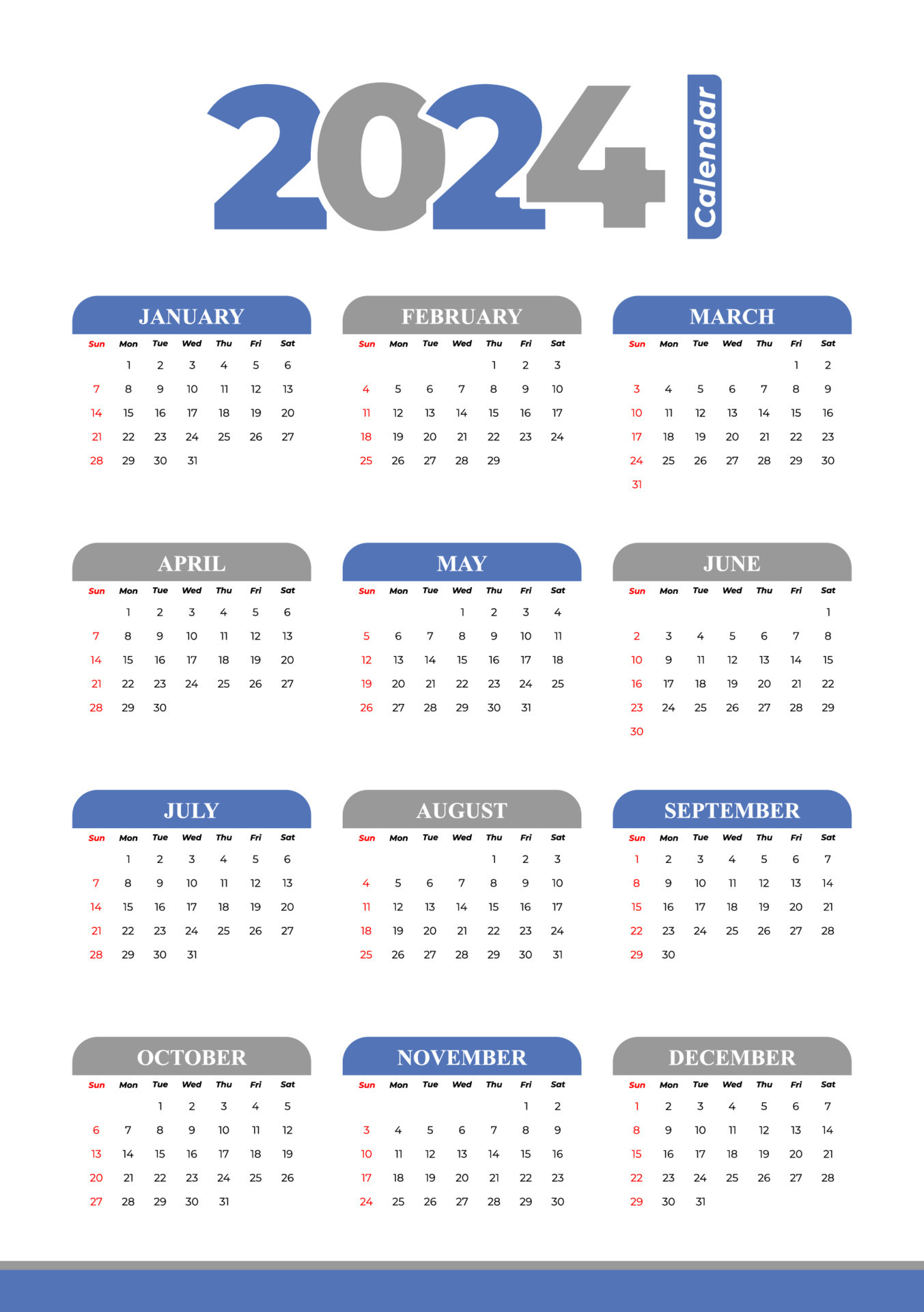 2024 Calendar Template, editable vector 13661001 Vector Art at Vecteezy