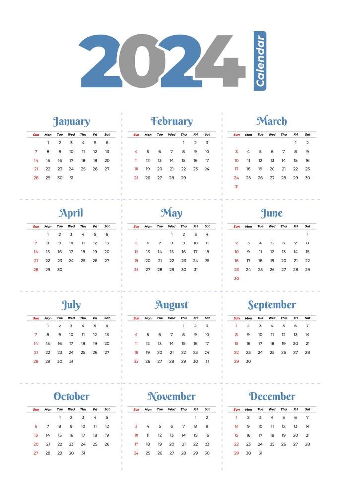 2024 Calendar Template, editable vector