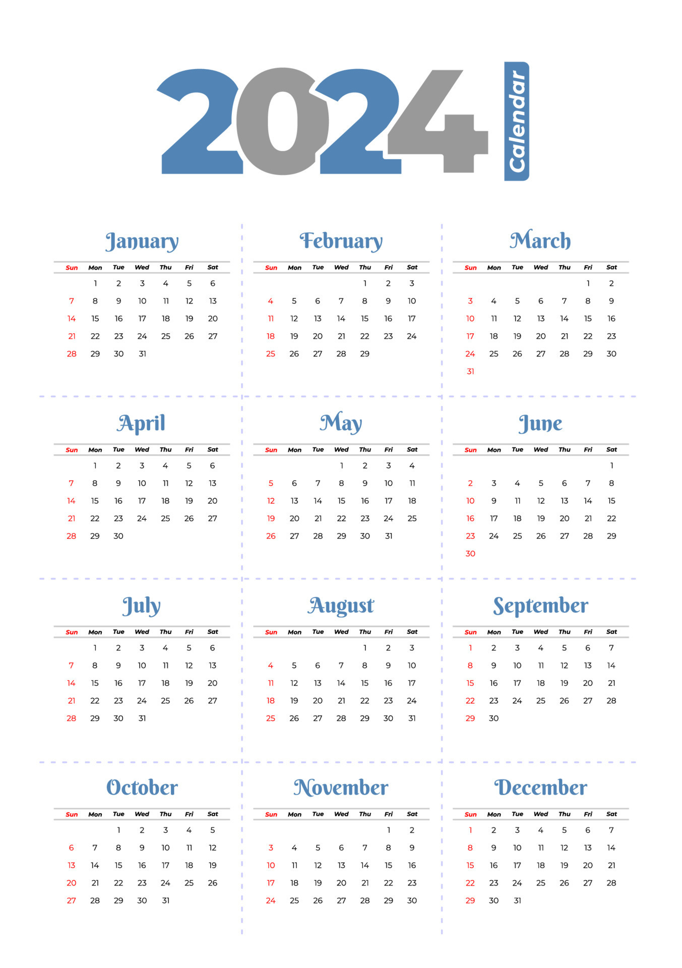 2024 Calendar Template, editable vector 13661002 Vector Art at Vecteezy