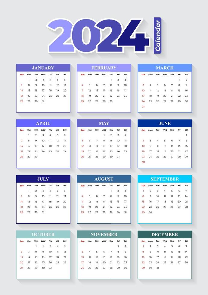 2024 Calendar Template, editable vector