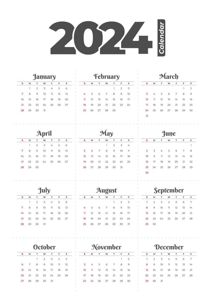 2024 table calendar week start on Sunday with leaf, safari that use for  vertical digital and printable A4 A5 size 28699961 Vector Art at Vecteezy