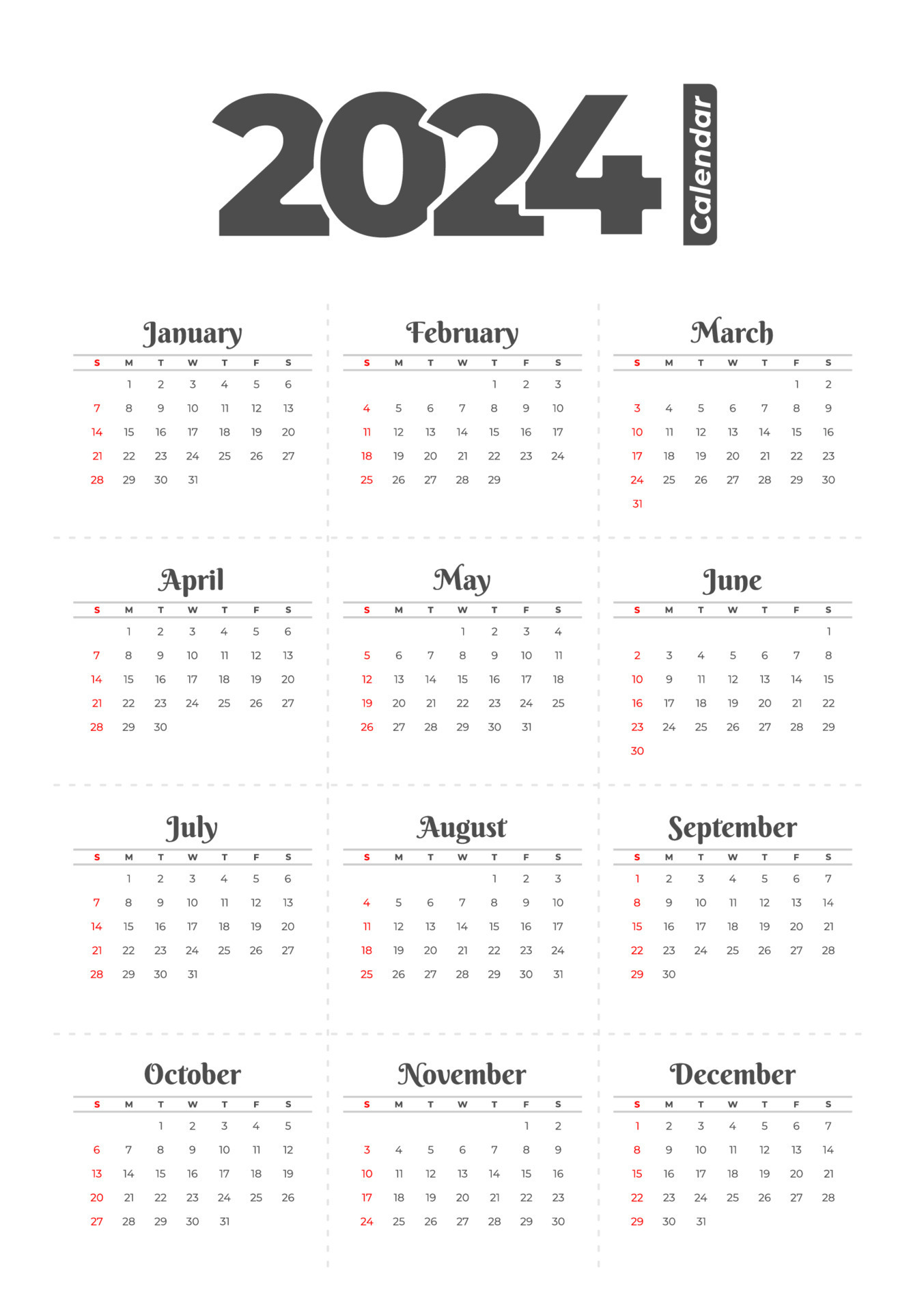 Plantilla de calendario 2024, vector editable 13661004 Vector en Vecteezy