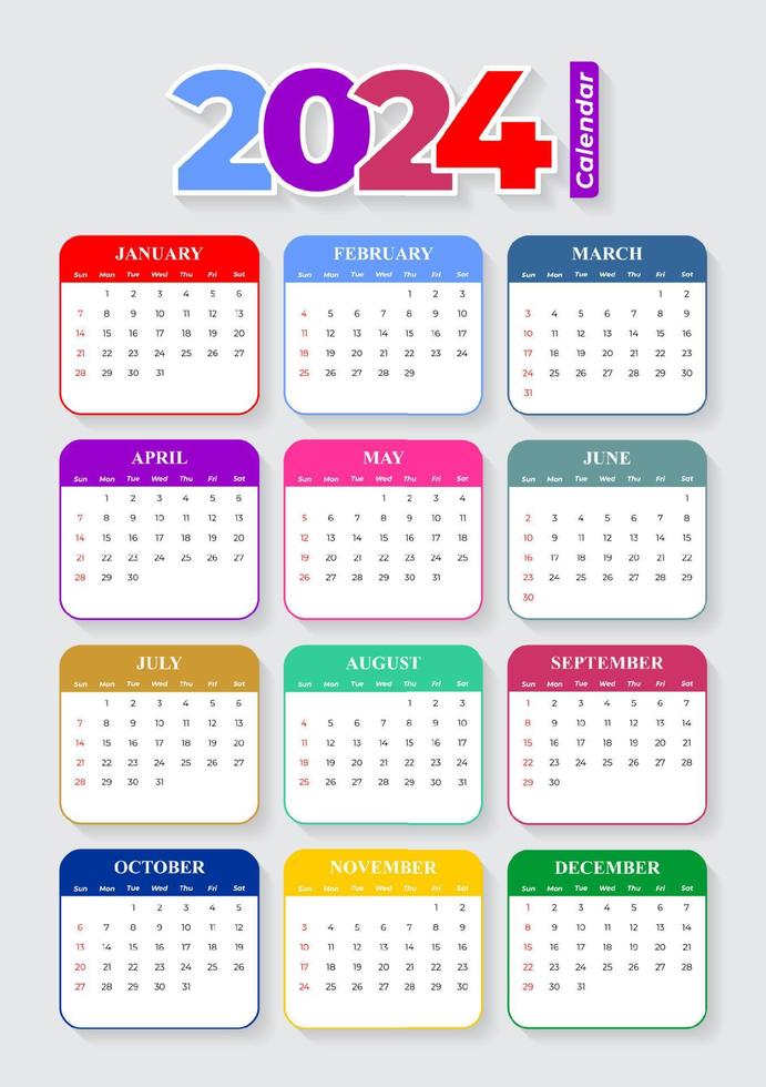 Plantilla de calendario 2024, vector editable