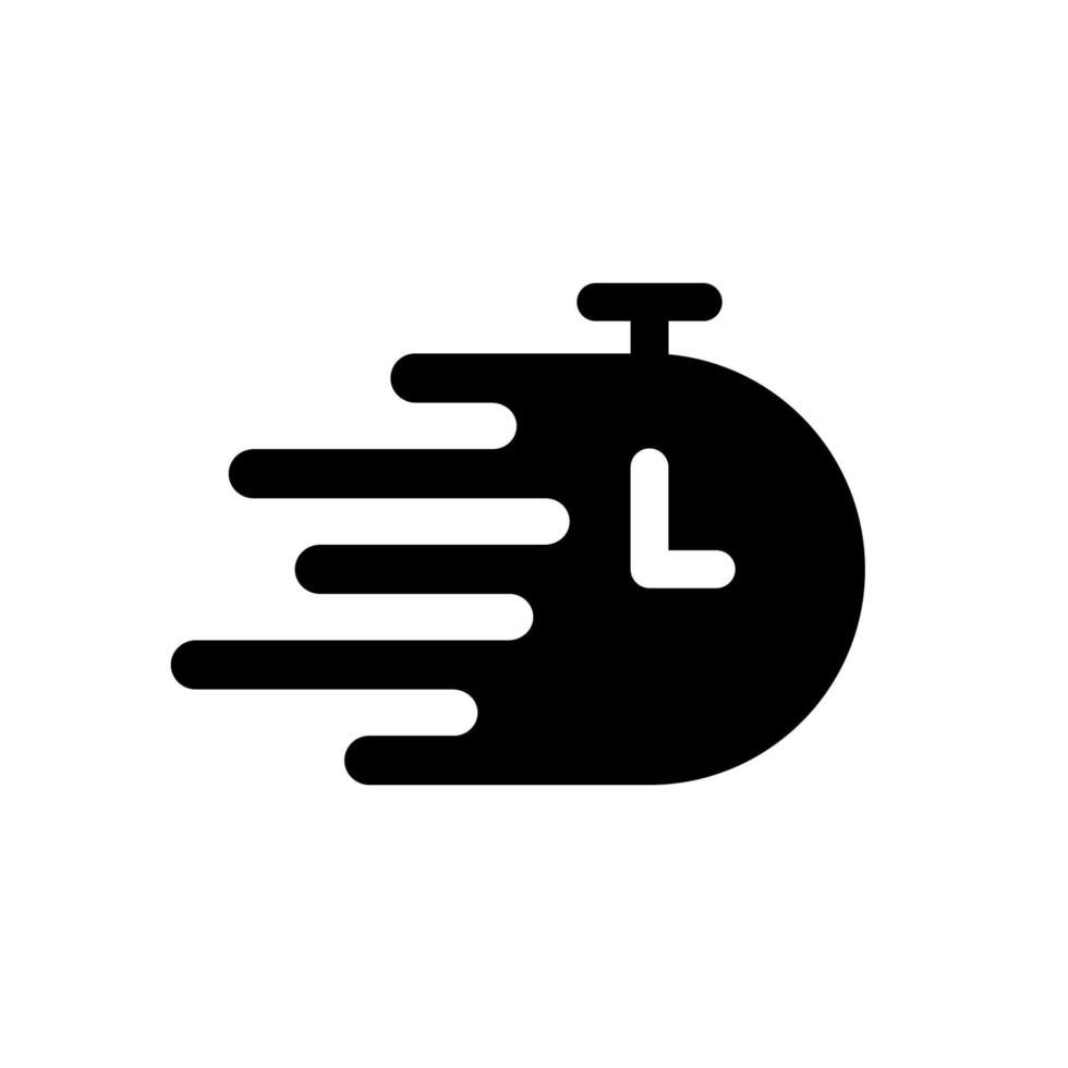 Speed Clock Express Delivery Service Silhouette Icon. Timer Watch Moving Black Symbol. Fast Time of Delivery Measurement Glyph Pictogram. Quick Rapid Business Service. Isolated Vector Illustration.