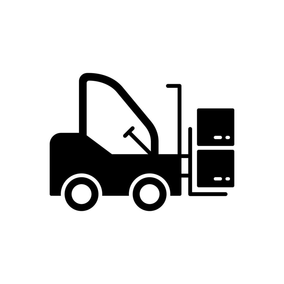 Fork Lift Inventory on Warehouse Silhouette Icon. Heavy Loader Cargo Machine Glyph Pictogram. Forklift Truck Loader Icon. Delivery Service Vehicle Transport Equipment. Isolated Vector Illustration.