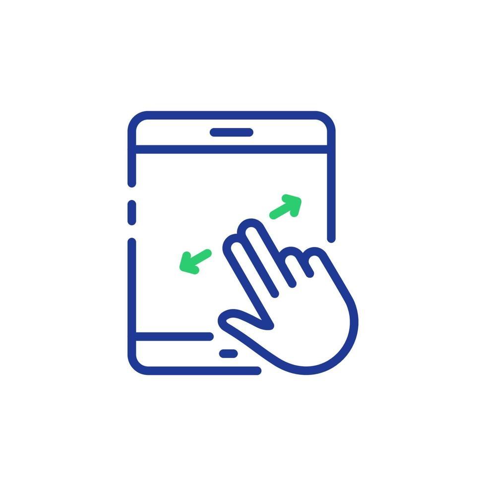 Zoom Action on Device Display Line Icon. Swipe on Tablet Linear Pictogram. Scroll Up in Digital Electronic Move Gesture Outline Icon. Move Tablet Screen. Editable Stroke. Isolated Vector Illustration.