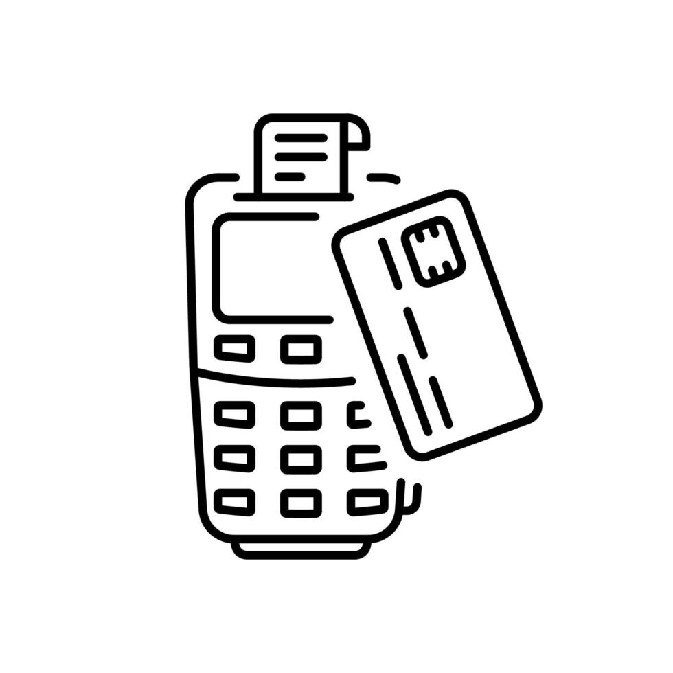 Cashless Pay by Mobile Phone on POS Line Icon. Contactless Transaction Process Pictogram. Smartphone with NFC Technology Wireless Payment Outline Icon. Editable Stroke. Isolated Vector Illustration.