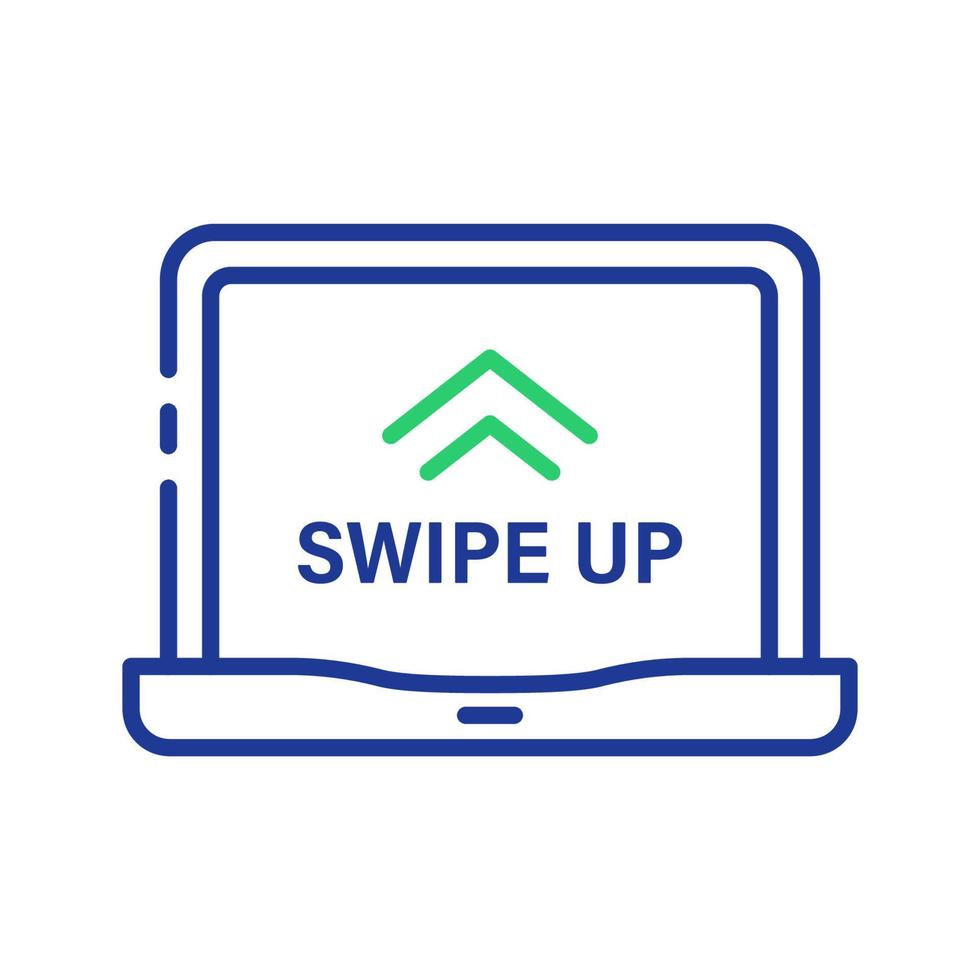 Gesture Up on Computer Touch Screen Line Icon. Swipe Up in Laptop Linear Pictogram. Move Touchscreen Technology Drag Action on Device Outline Icon. Editable Stroke. Isolated Vector Illustration.