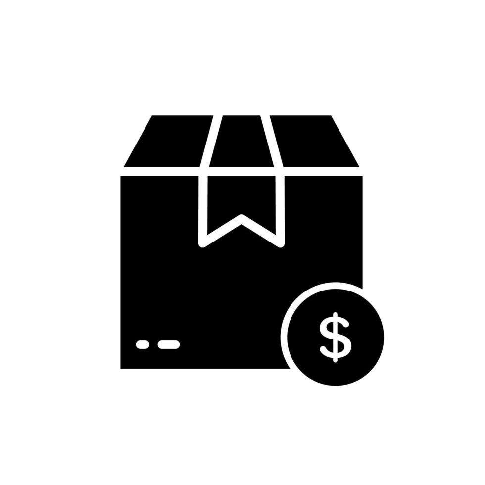 Currency Payment for Parcel Box Silhouette Icon. Price Pay Money for Delivery Service Glyph Pictogram. Pay Cash Dollar for Speed Courier Delivery Order Black Icon. Isolated Vector Illustration.
