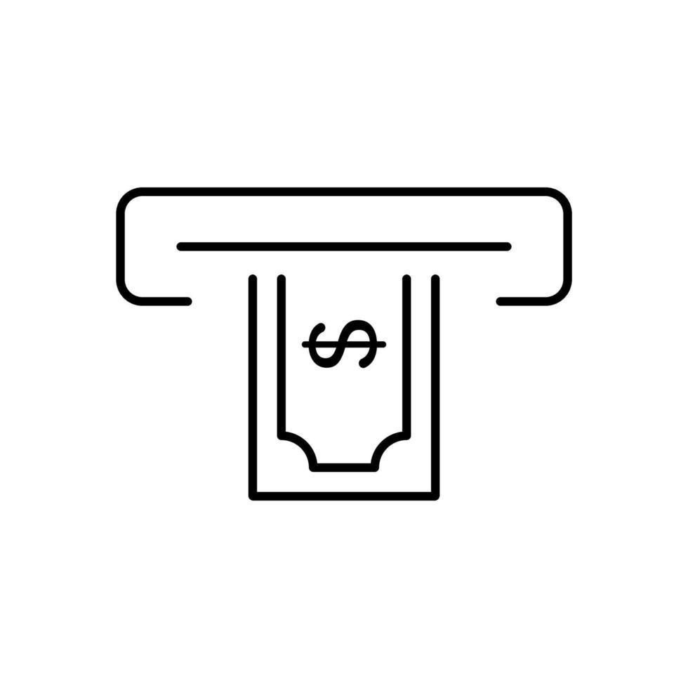 Insert Deposit Financial Transaction Line Icon. Withdraw Money Service in Automated Machine Teller Pictogram. Withdraw Cash in Bank ATM Outline Icon. Editable Stroke. Isolated Vector Illustration.