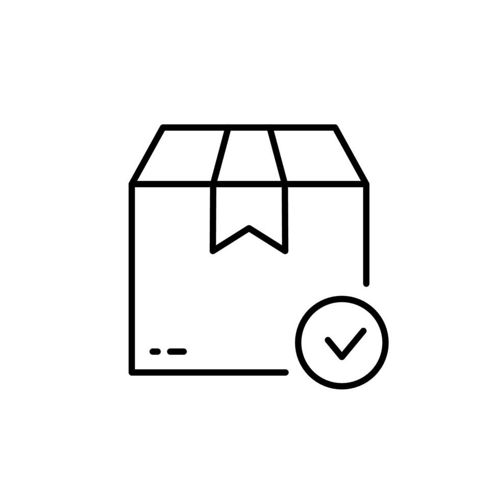 Check Carton Parcel Box Line Icon. Delivery Safe Cardboard Package Linear Pictogram. Checkmark Quality Goods in Container Outline Icon. Approved Product. Editable Stroke. Isolated Vector Illustration.