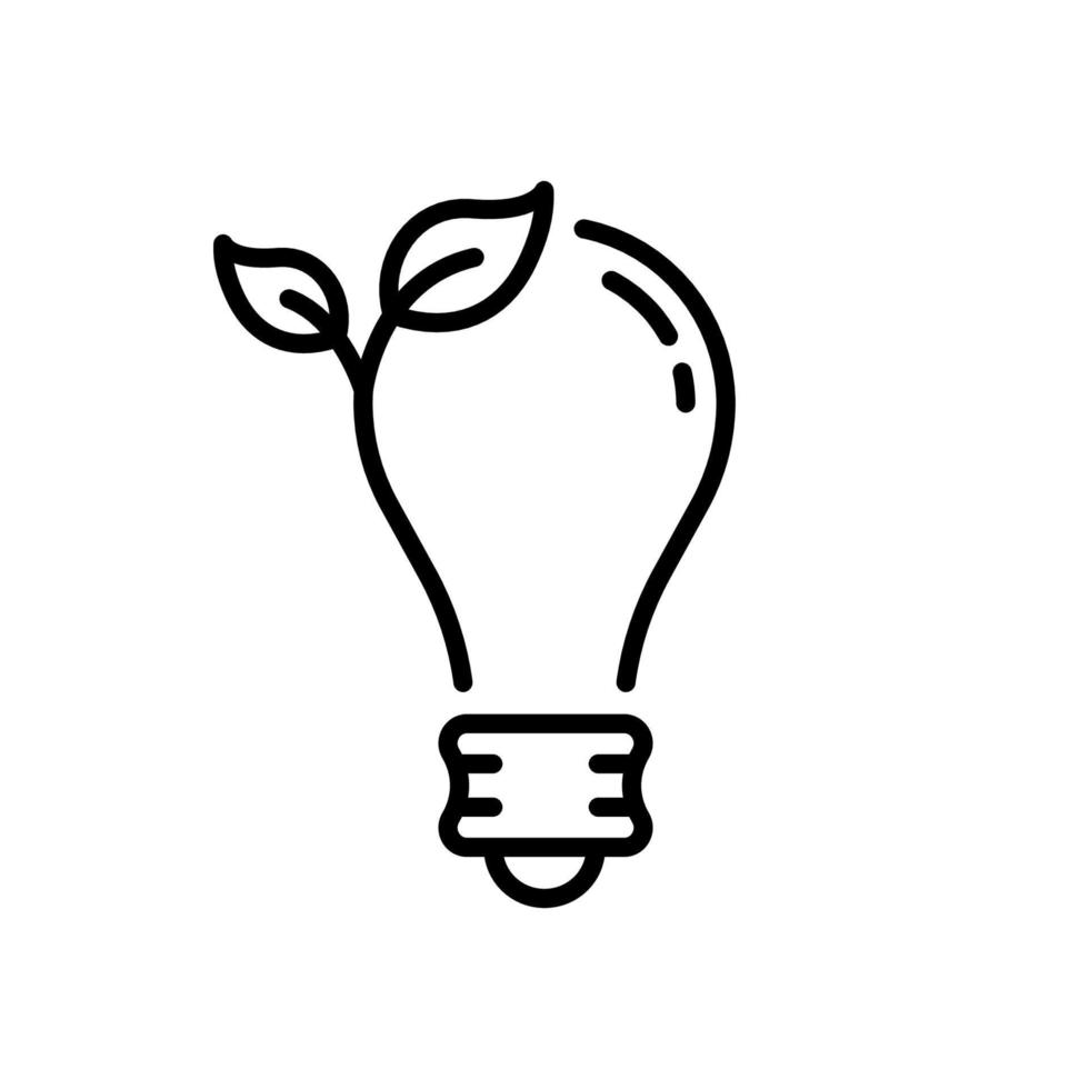 Ecological Low-Energy Lightbulb Line Icon. Ecology Lamp with Leaf Environment Conservation Linear Pictogram. Light Bulb Eco Electricity Outline Icon. Editable Stroke. Isolated Vector Illustration.