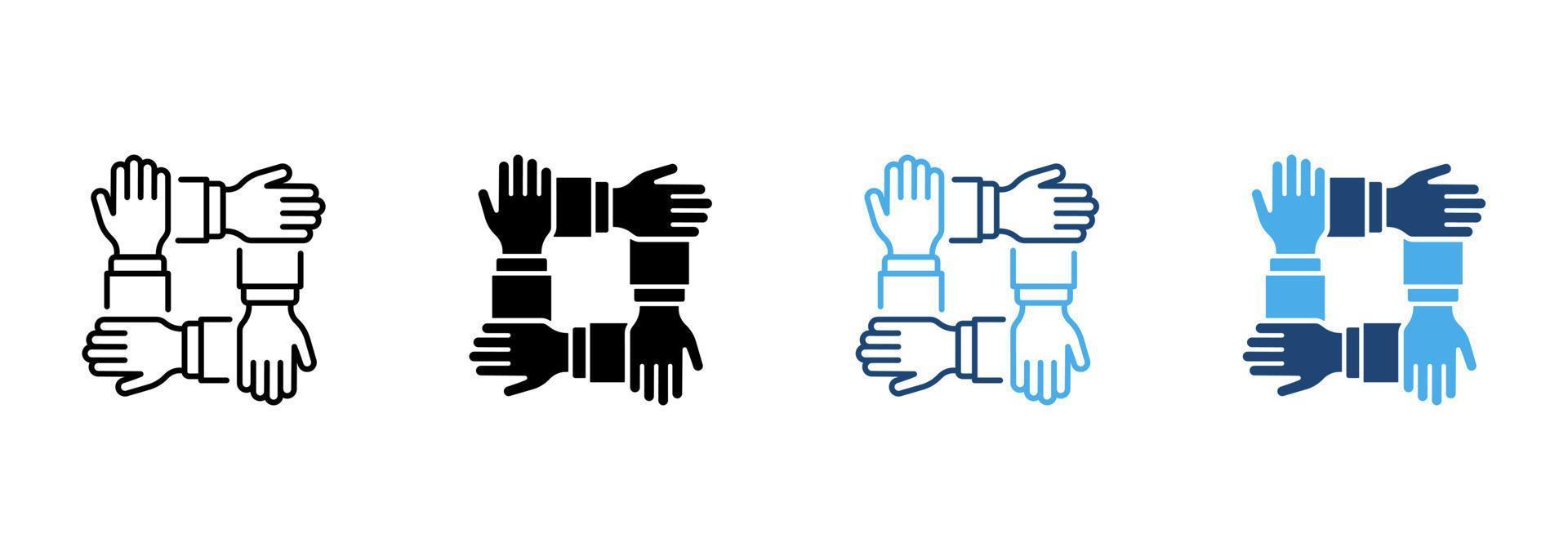 Collaboration Group Team Job Linear Pictogram. Company Participation Line Icon. Teamwork Alliance Partnership Help Together Hand Outline Icon. Editable Stroke. Isolated Vector Illustration.