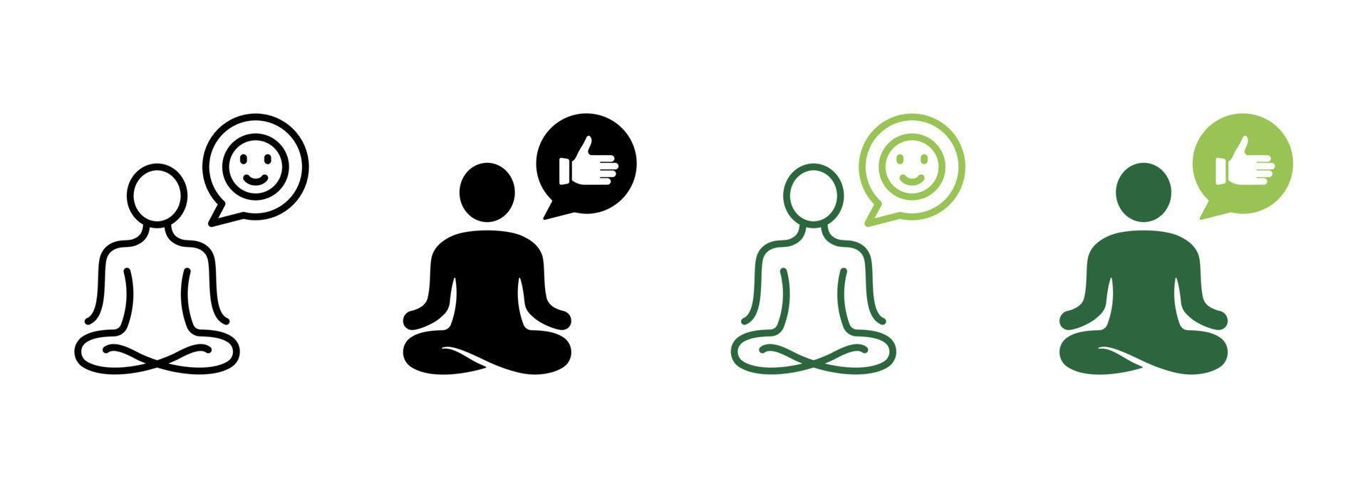 Emotional Harmony Balance Silhouette and Line Icon. Wellbeing Calm Rest Pictogram. Emotion Smile, Training Relax in Yoga Lotus Pose Icon. Good Mental State. Editable Stroke. Vector Illustration.