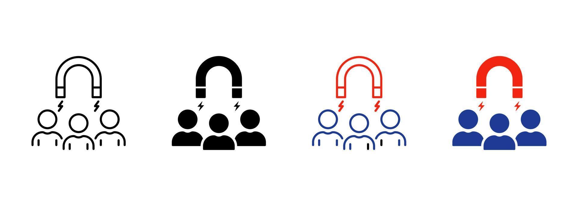Retention Employee People in Business Company Silhouette and Line Icon. Lead Attract User Customer Pictogram. Magnet Acquisition Potential Client Icon. Editable Stroke. Isolated Vector Illustration.