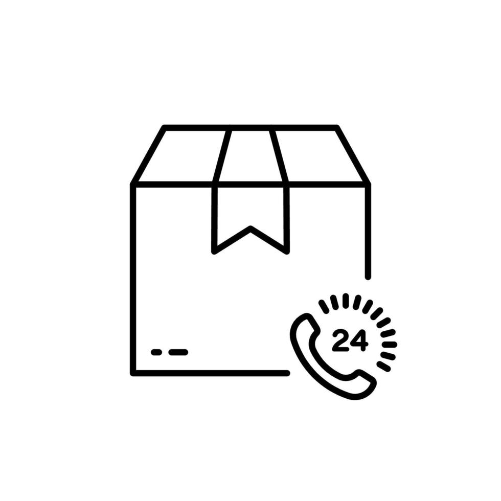 Shipping Parcel Box Around the Clock Line Icon. Fast Delivery Service 24 Hours 7 Days Linear Pictogram. Transportation Order Deliver 24-7 Outline Icon. Editable Stroke. Isolated Vector Illustration.